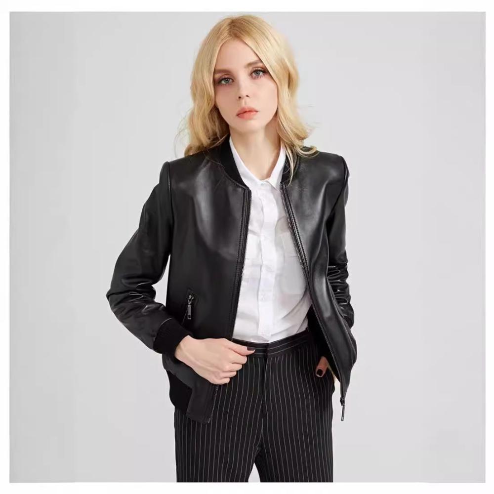 Blazers & Jackets |  Womens Leather Collarless Biker Jacket Blazers & Jackets Black