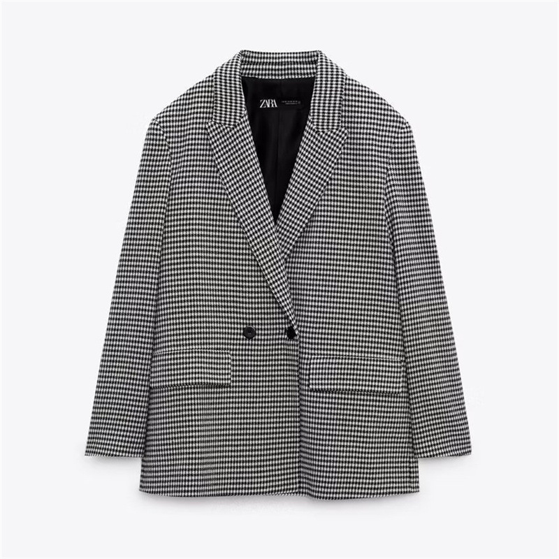 Blazers & Jackets |  Womens Wool Dogtooth Double Breasted Blazer Blazers & Jackets Black