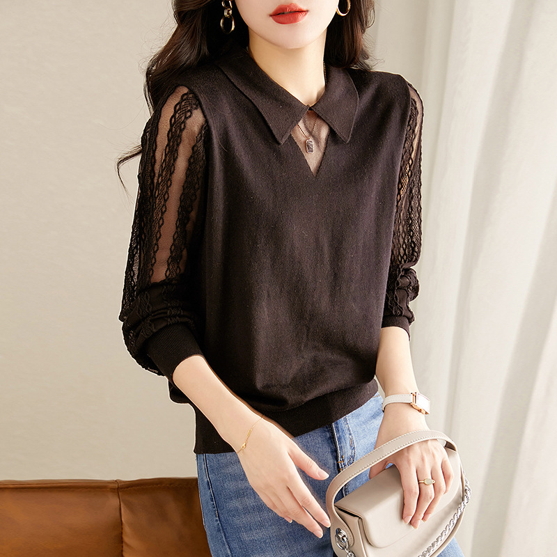 Blouses & Shirts |  Womens Lace Insert Blouse Blouses & Shirts Black