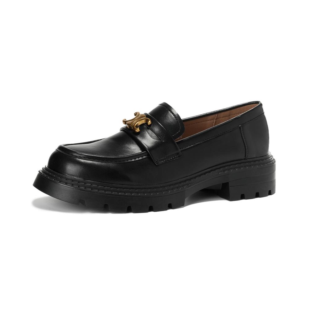 Flats |  Womens Leather Loafer Trainers Flats Black