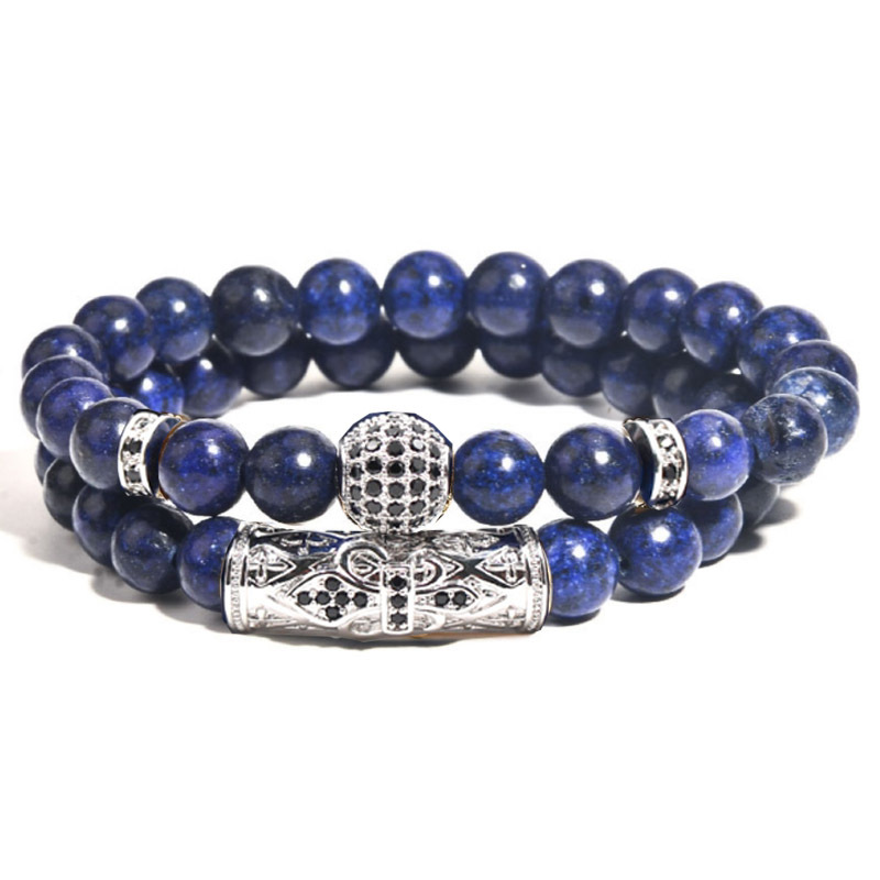 Jewellery |  Mens Map Stone/Blue Tiger Eye Bead Bracelet Accessories Jewellery