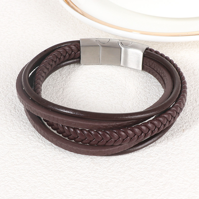 Jewellery |  Mens Multi Strand Leather/Ssteel Bracelet Accessories Jewellery