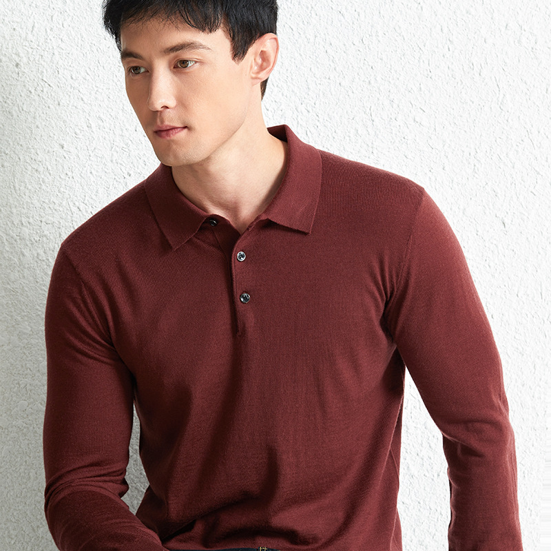 Knitwear |  Mens Merino Wool Polo Shirt Clothing Dark Bordeaux