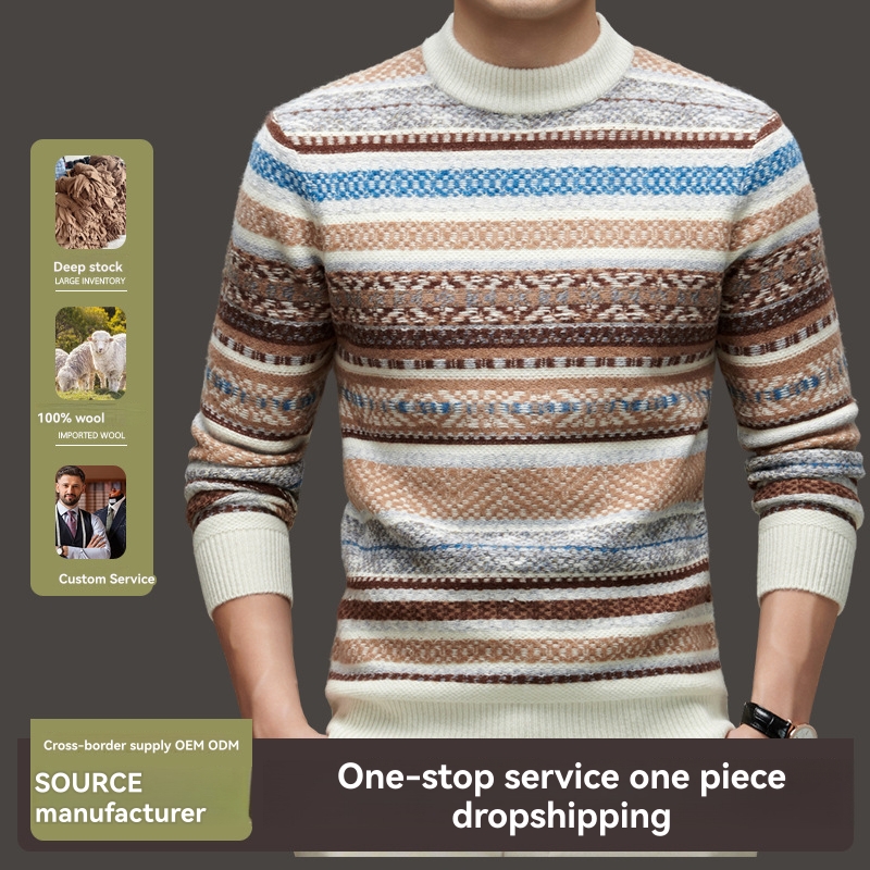 Knitwear |  Mens Regular Fit Mixed Yarn Stripe Mix Pullover Clothing Knitwear