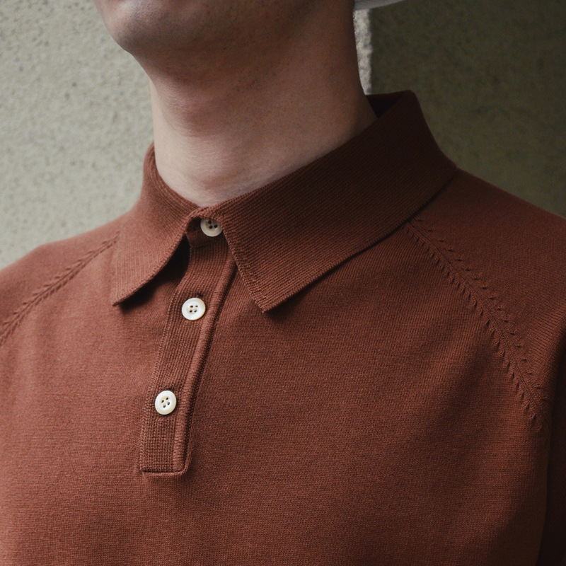 Polo Shirts |  Mens Merino Wool Polo Shirt Clothing Dark Brown Melange