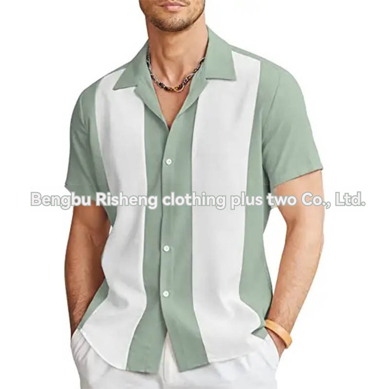 Shirts |  Mens Colourblock Cuban Collar Shirt Clothing Green Multi