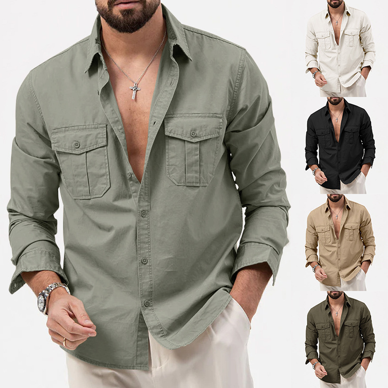 Shirts |  Mens Cotton Blend Canvas Overshirt Clothing Khaki Green