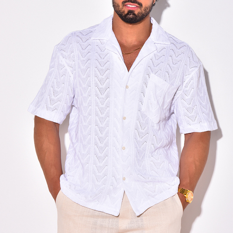 Shirts |  Mens Geometric-Jacquard Cuban-Collar Shirt Clothing Mens