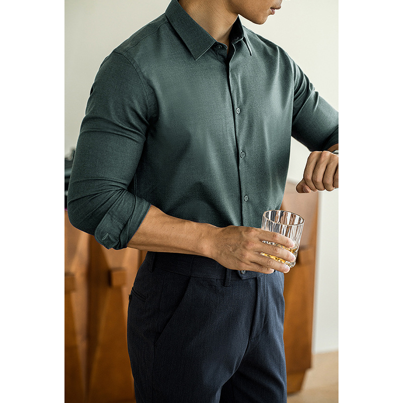 Shirts |  Mens Modal Blend Cutaway Collar Shirt Clothing Green Smoke