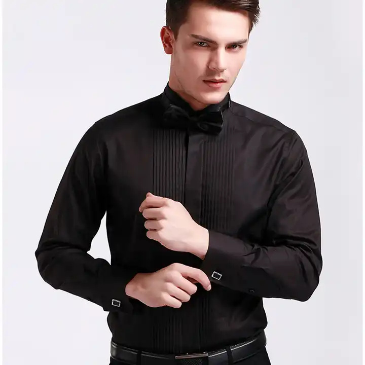 Shirts |  Mens Slim Fit Cotton Marcella Tuxedo Shirt Clothing Black