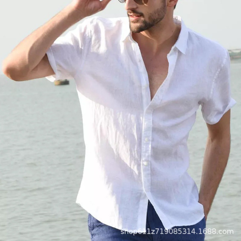 Shirts |  Mens Slim Fit Linen Button-Through Shirt Clothing Mens