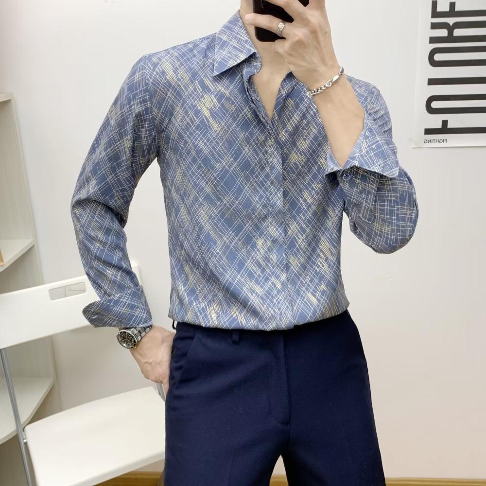 Shirts |  Mens Tailored Fit Linen Abstract Tile Print Shirt Clothing Mens