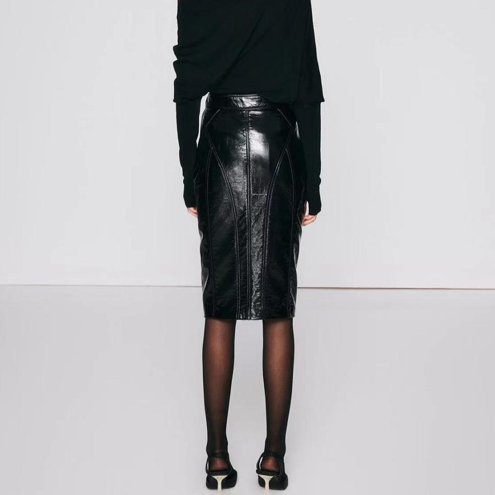 Skirts |  Womens Leather High Rise Midi Skirt Clothing Black