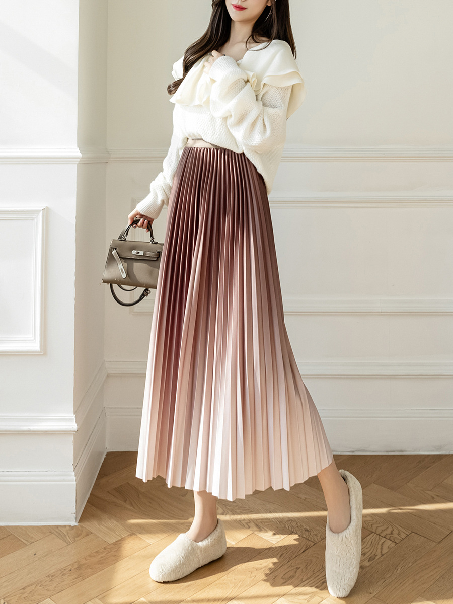 Skirts |  Womens Pleated Crepe Ombré Midi Skirt Clothing Chocolate