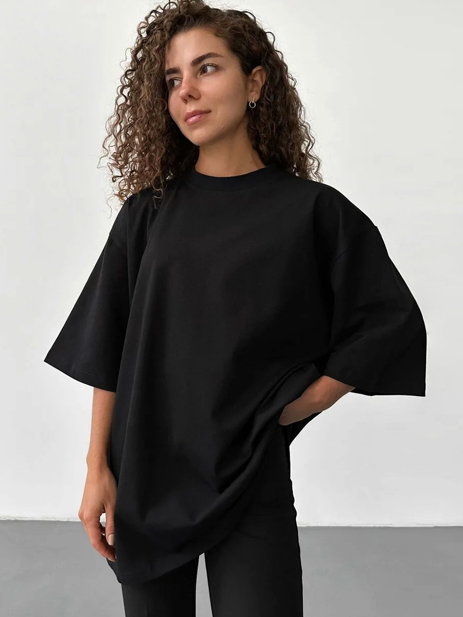 Tops |  Womens Oversized Cotton Crew Neck T-Shirt Clothing Black