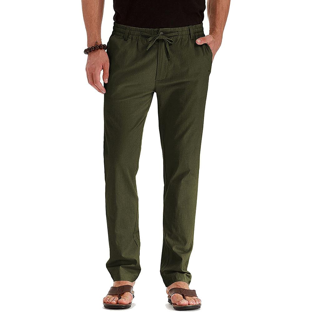 Trousers |  Mens Forest Green Linen Blend Drawstring Trousers Clothing Forest Green