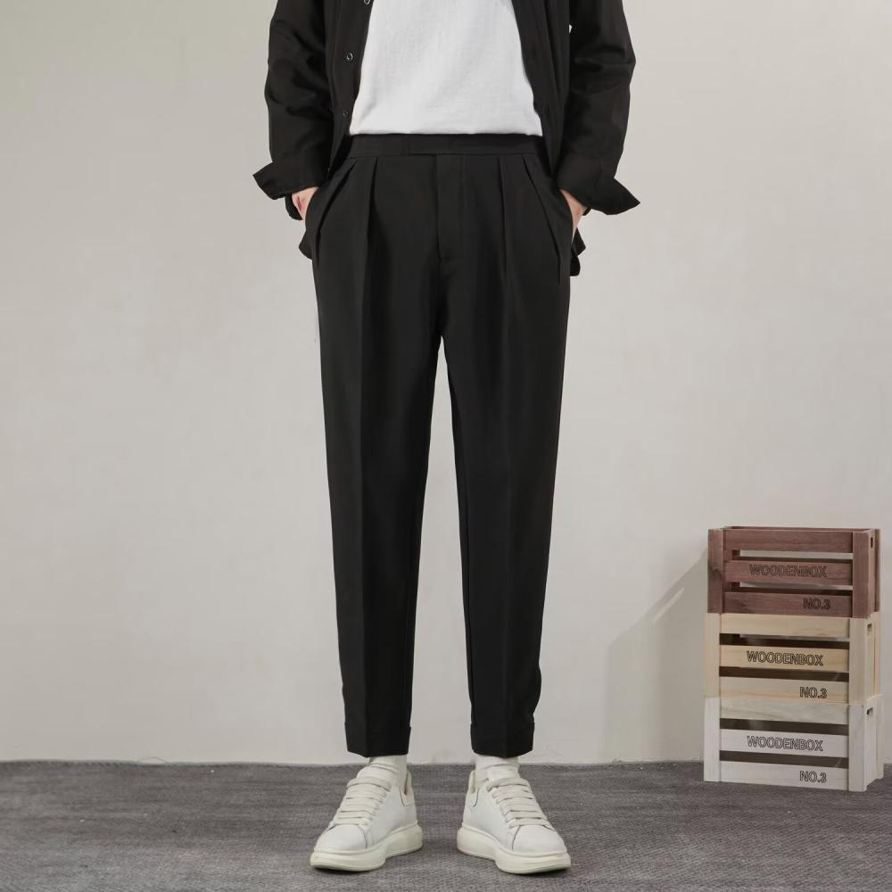 Trousers |  Mens Relaxed Drawstring Trousers With Turn-Ups Clothing Black