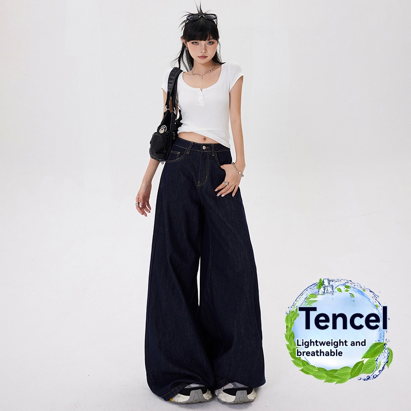 Trousers |  Womens Belted Wide Leg Jeans Clothing Dark Blue