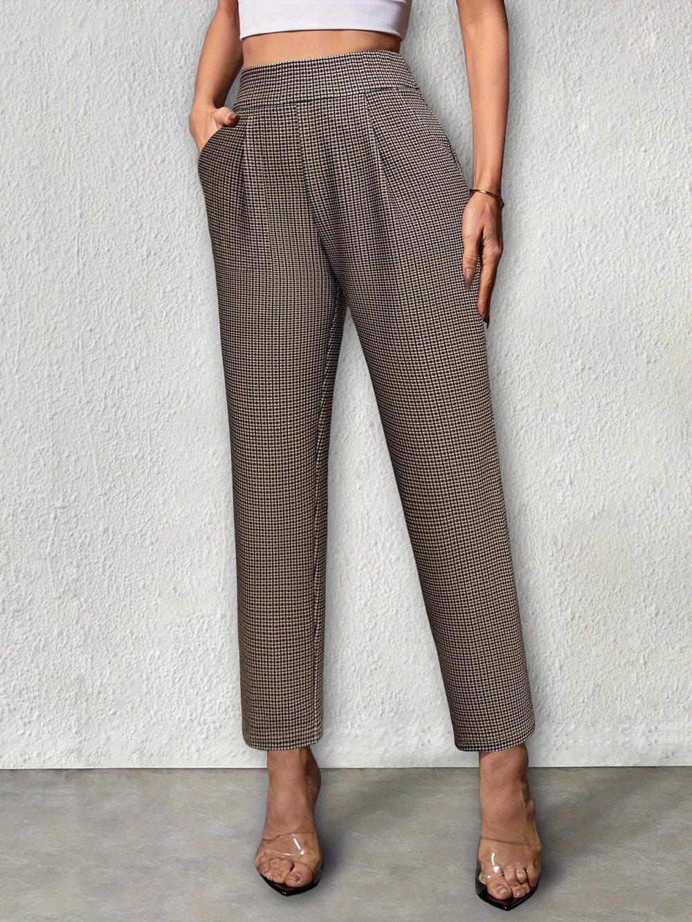 Trousers |  Womens Check Elasticated Waist Tapered Trousers Clothing Neutral Check