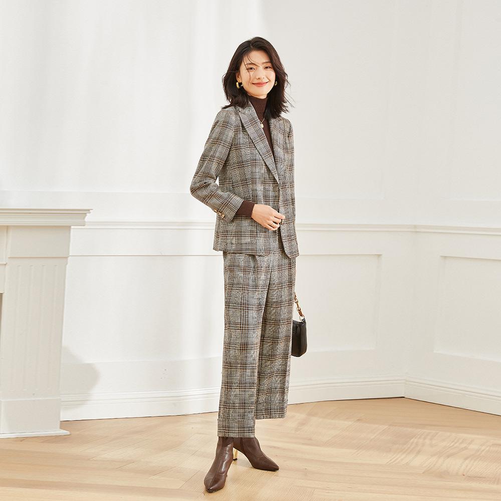 Trousers |  Womens Checked Slim Fit Suit Trousers Clothing Grey Check