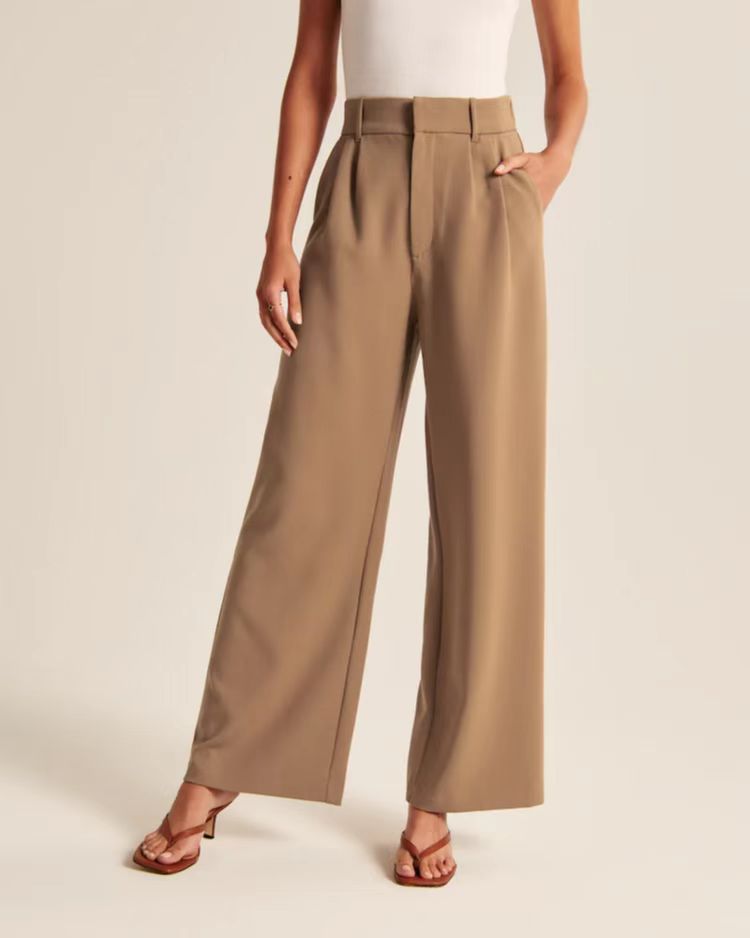 Trousers |  Womens Half-Elasticated Wide Leg Trousers Clothing Mink Neutral