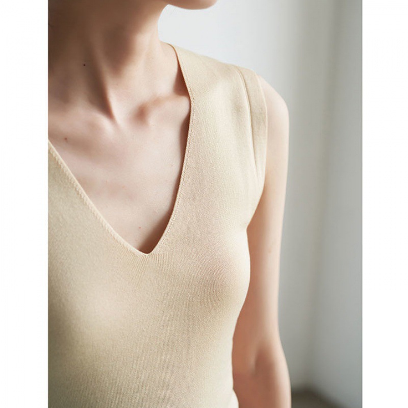 Vests |  Womens Knitted Sleeveless V-Neck Vest Clothing Nude