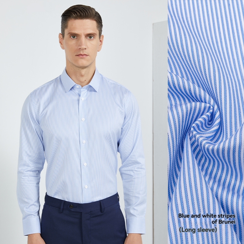 Shirts |  Mens Slim Fit Cotton Sateen Shirt Clothing Blue Stripe