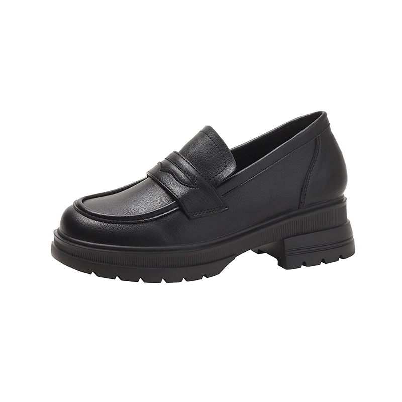 Flats |  Womens Leather Chunky Cleated Loafers Flats Black