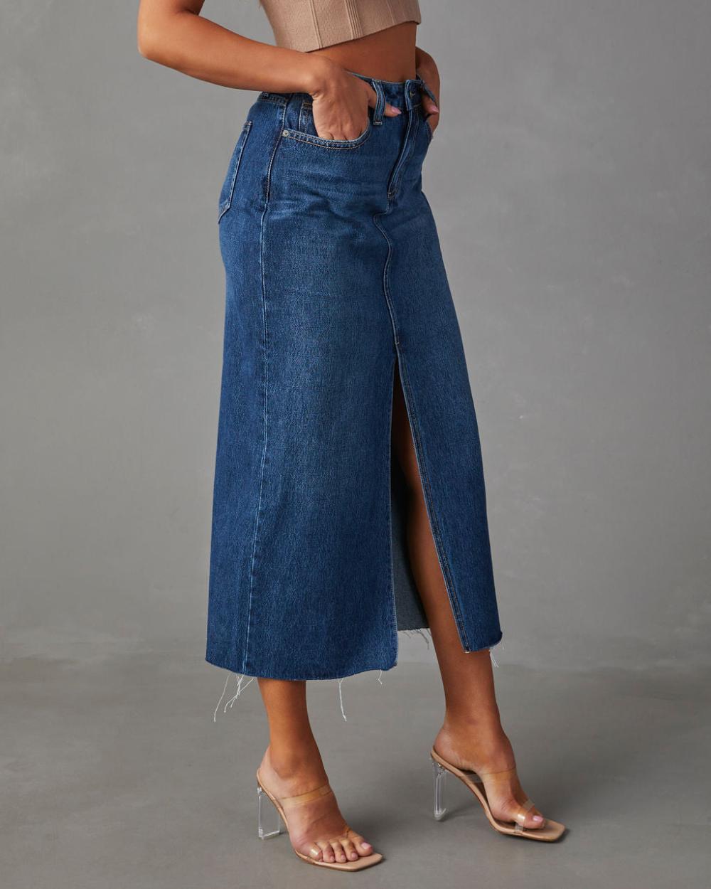 Skirts |  Womens High Rise Denim Maxi Skirt Clothing Blue